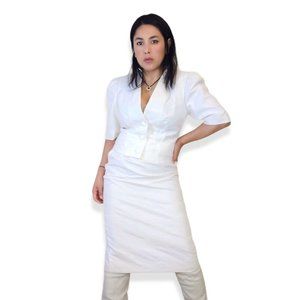 Jaeger vtge Britain made quilted roses puff sleeve jacket & high rise skirt set